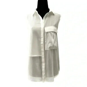 RW&CO Blouse Sheer  Sleeveless Shell White Button Front Shirt Size XS